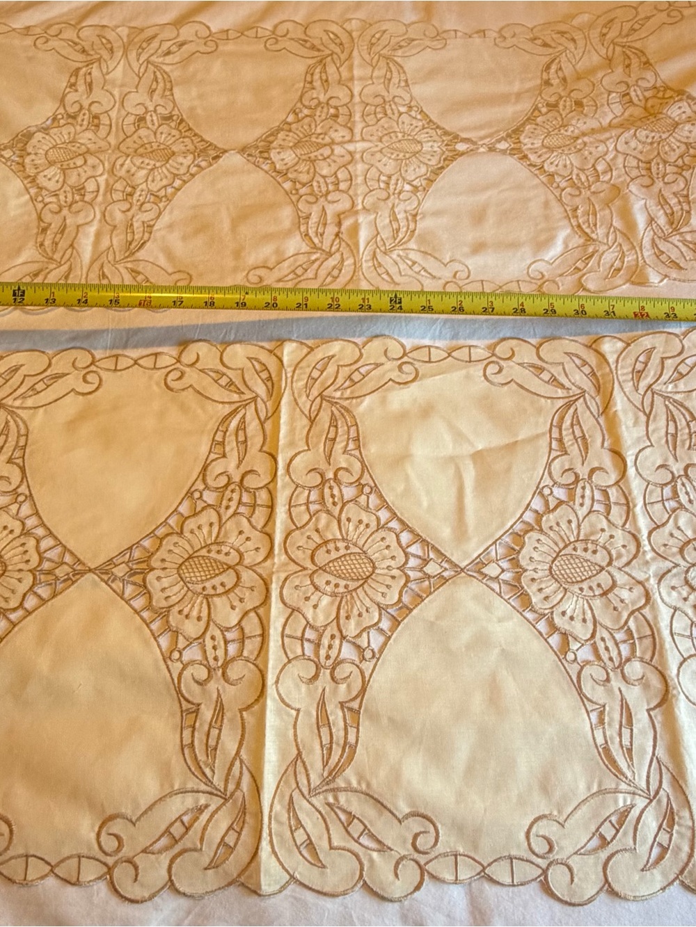 Embroidered Cream Bureau Scarves with Floral Cutwork